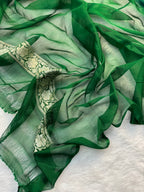 Royal Blue & Green Pure Khaddi Chiffon Silk Banarasi Saree