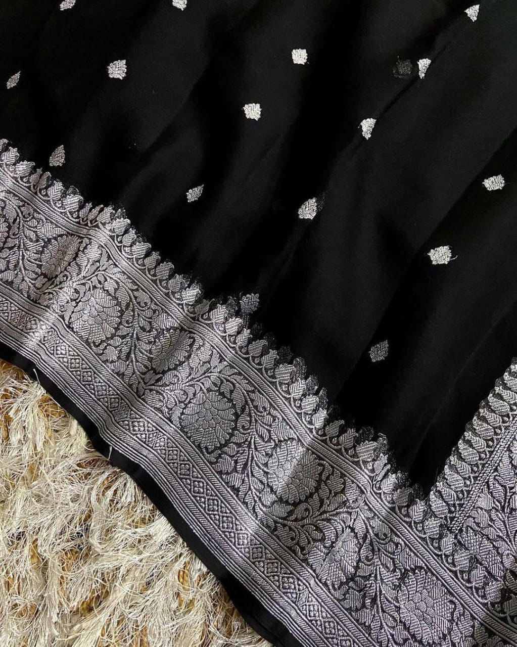 Black Pure khaddi Chiffon Silk Banarasi Saree