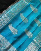 Firozi & Black Pure Khaddi Chiffon Silk Banarasi Saree
