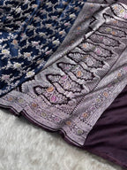 Navy blue & Wine Meenakari Mashru Katan Silk Banarasi Saree