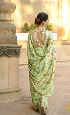 Pista Green Pure Chiffon Silk Banarasi Saree