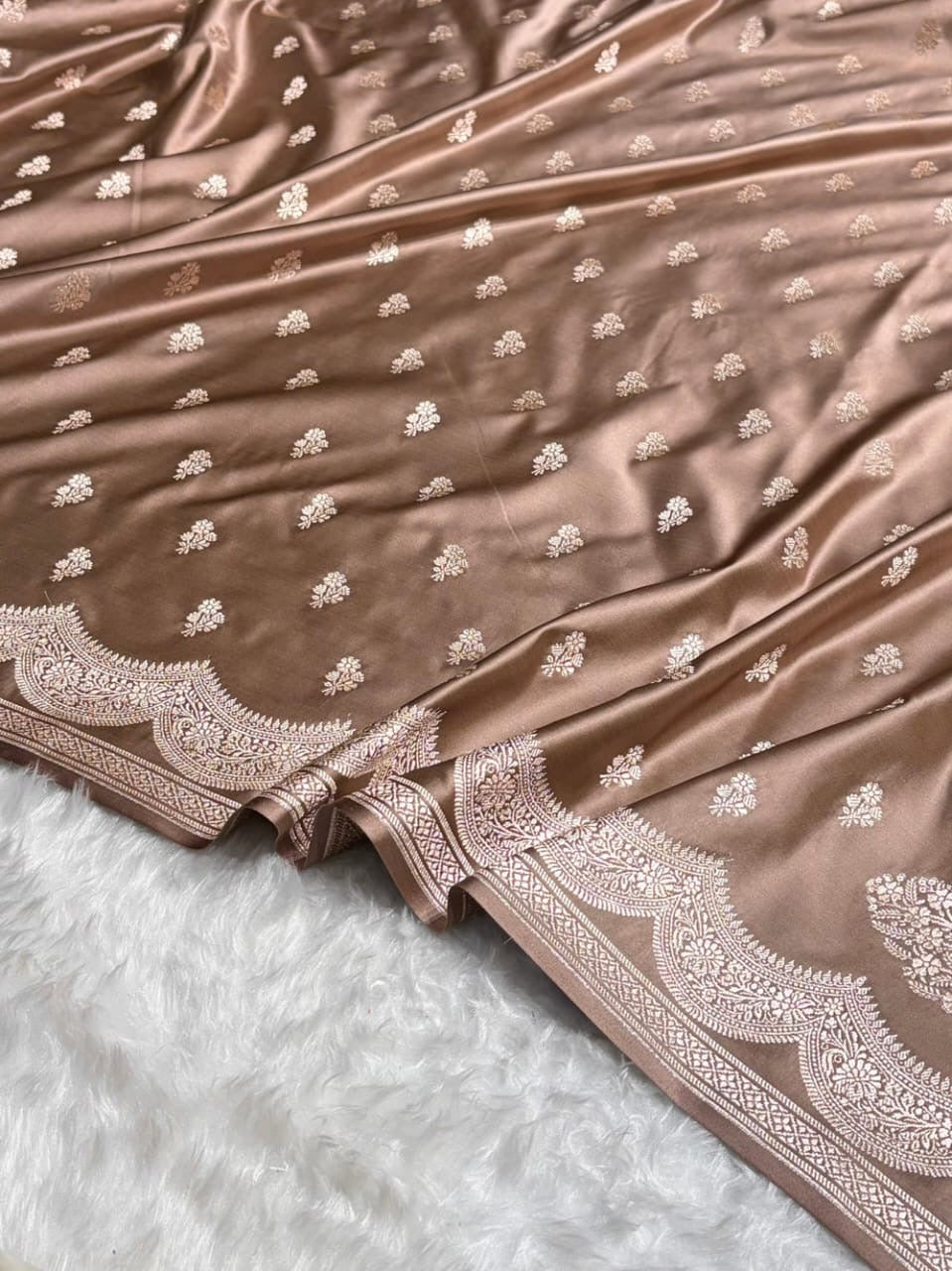 Warm Coffee Brown Mashru Katan Silk Banarasi Saree
