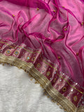 Rani Tissue Silk Saree With Ghungroo & Mirror Work Designer Border Lace Saree