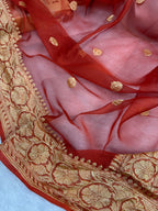 Rust Pure Khaddi Chiffon Silk Banarasi Saree