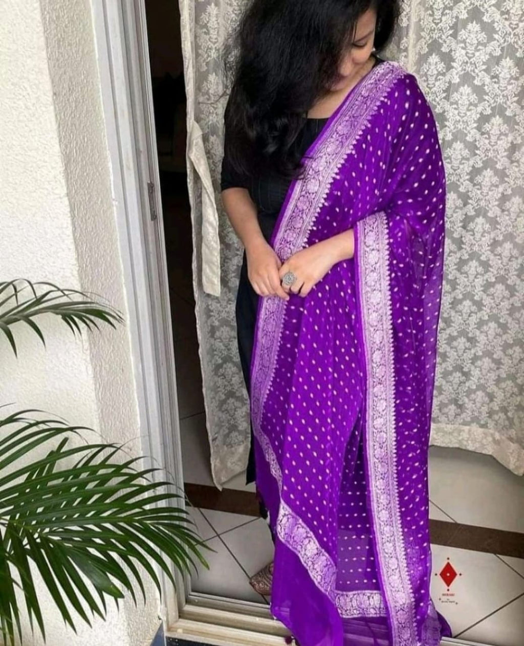 Pastels Pure Khaddi Chiffon Banarasi Dupatta