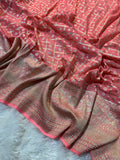 Peach Pure Khaddi Georgette Silk Banarasi Saree