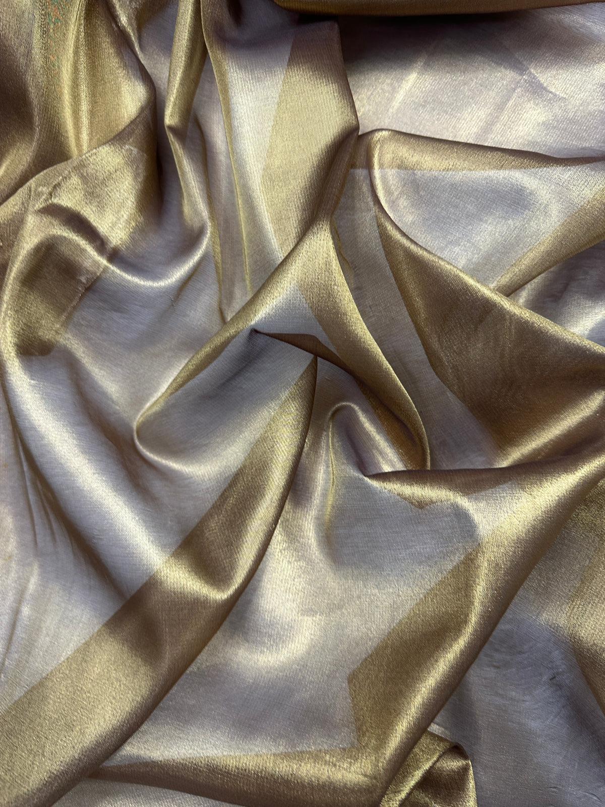 Champagne Gold Beautiful Mirror Lace Border Tissue Silk Banarasi Saree