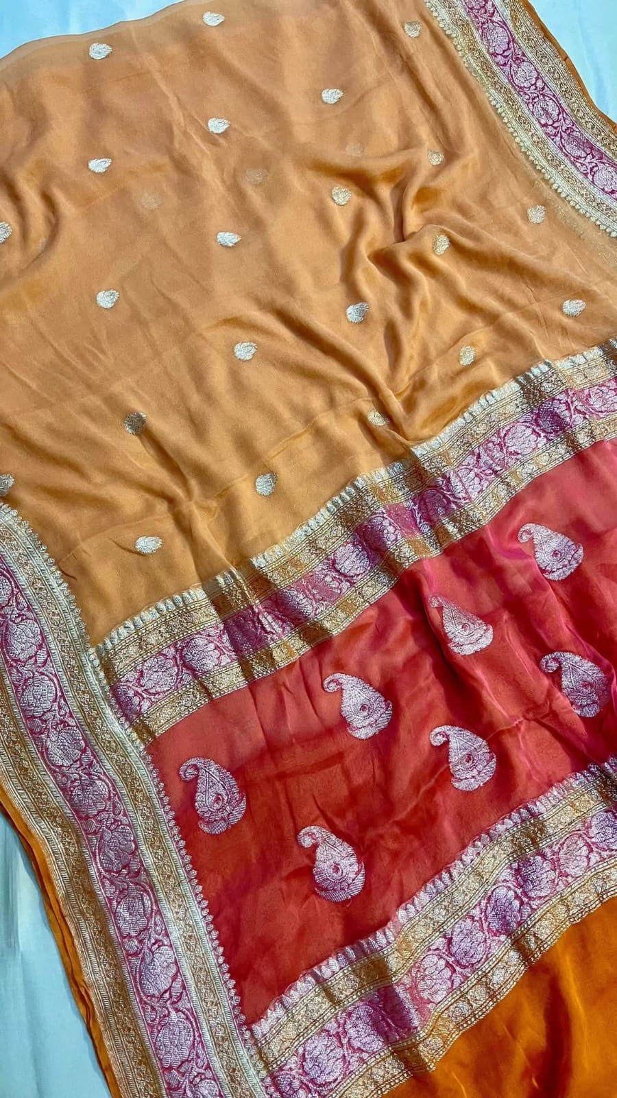 Pastels Pure Khaddi Chiffon Silk Banarasi 3d Saree