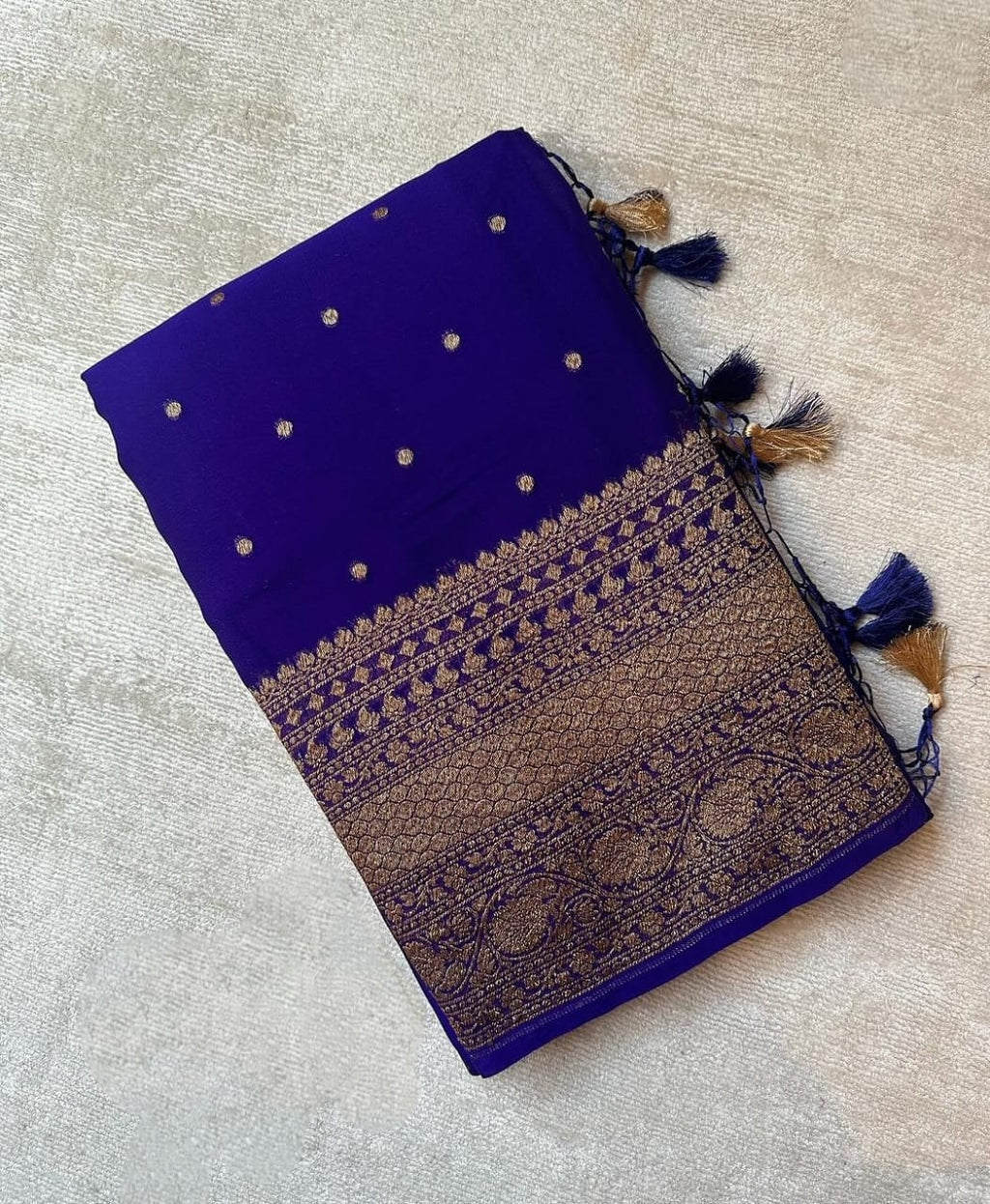 Royal Blue Pure Khaddi Georgette Silk Banarasi Border Dana Saree
