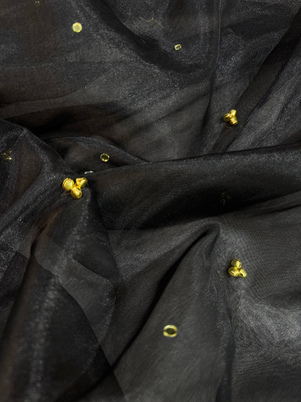 Black Tissue Silk Banarasi Saree With Ghungroo & Mirror Work Designer Border Lace Saree