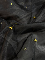 Black Tissue Silk Banarasi Saree With Ghungroo & Mirror Work Designer Border Lace Saree