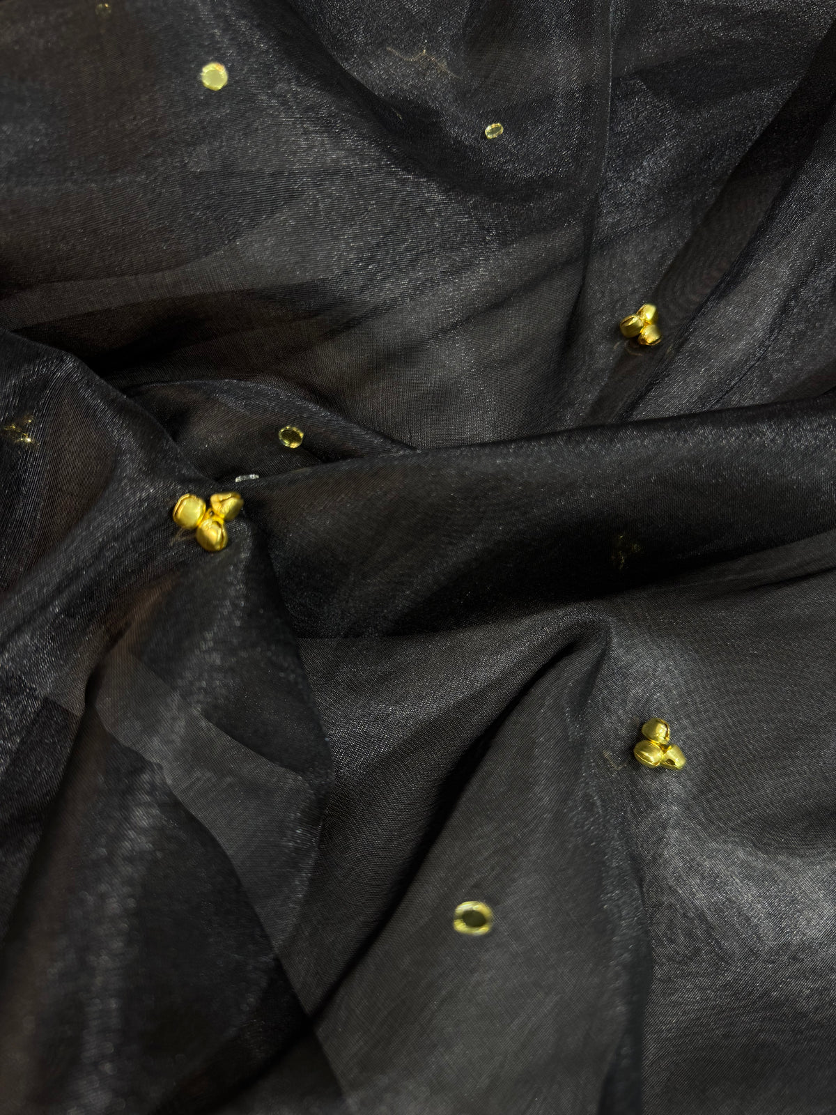 Black Tissue Silk Banarasi Saree With Ghungroo & Mirror Work Designer Border Lace Saree