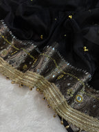 Black Tissue Silk Banarasi Saree With Ghungroo & Mirror Work Designer Border Lace Saree