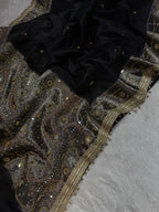 Black Tissue Silk Banarasi Saree With Ghungroo & Mirror Work Designer Border Lace Saree