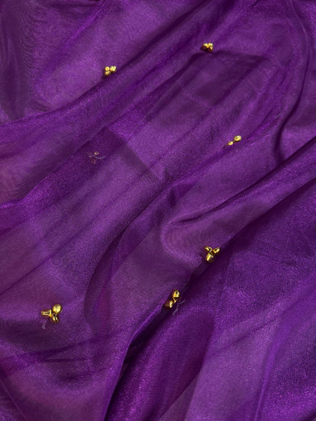 Purple Tissue Silk Saree With Golden Ghungroo Butti Work & Luxury Lace Border