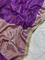 Purple Tissue Silk Saree With Golden Ghungroo Butti Work & Luxury Lace Border