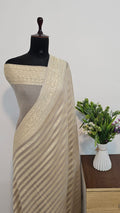 Lite Grey Pure Khaddi Georgette Banarasi Border Stripe Saree