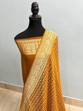 Yellow Gold Pure Khaddi Georgette Banarasi Border Chokdi Booti Saree