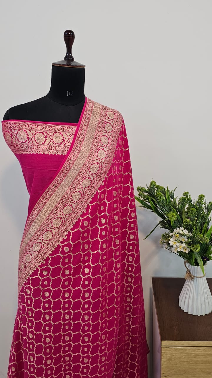 Rani Pure Khaddi Georgette Skirt Border Jaal Saree