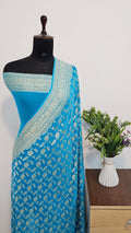 Firozi Pure Khaddi Georgette Banarasi Border Jaal Saree