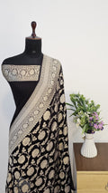 Black Pure Khaddi Georgette Skirt Border Jaal Saree