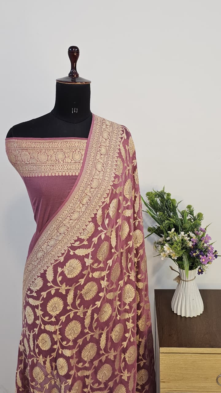 Gajri Pure Khaddi Georgette Banarasi Border Jaal Saree