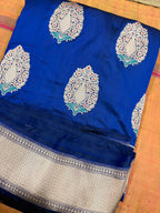 Royal Blue Pure katan Zari Border Aanchal Mina Boota Saree