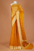 Yellow Gold Pure khaddi Chiffon Silk Banarasi Border Booti Saree