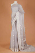 Lite Grey Pure khaddi Chiffon Silk Banarasi Border Booti Saree