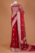 Red Pure khaddi Chiffon Silk Banarasi Border Booti Saree