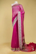 Garnet & Rani Contrast Pure khaddi Chiffon Silk Banarasi Border Booti Saree