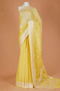 Yellow Pure khaddi Chiffon Silk Banarasi Border Booti Saree